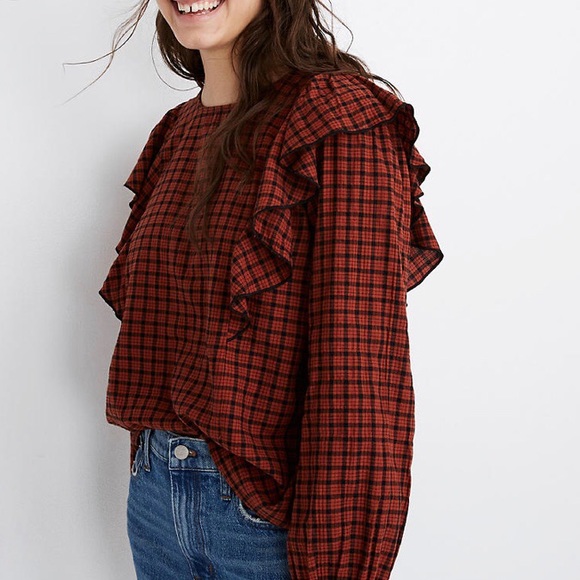 Madewell Tops - Madewell Ruffle-Front Top in Plaid